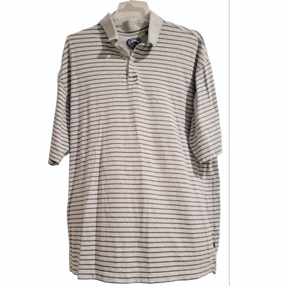 Callaway Golf Mens Striped Short Sleeve Polo Shirt XL Grey Cotton